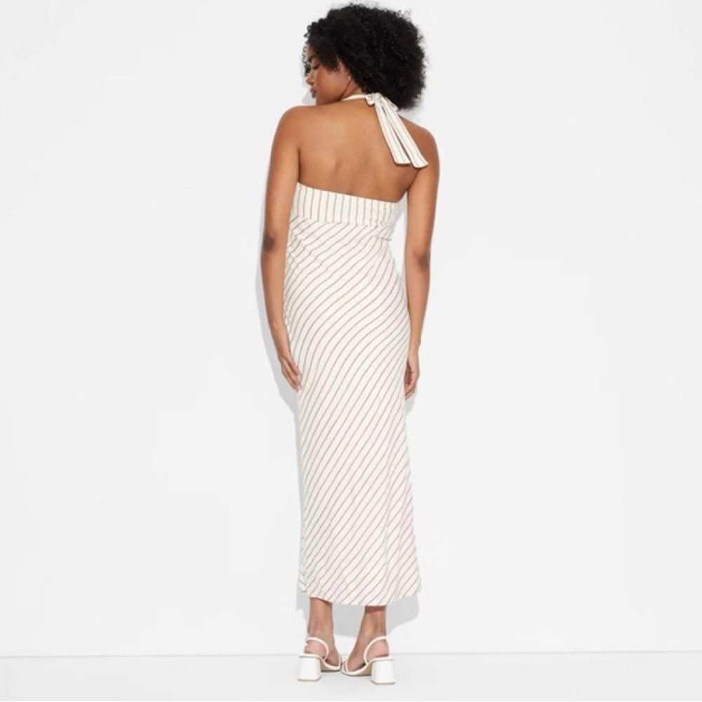 NWT Wild Fable Striped Halter Neck Maxi Dress - Cream white/Black - XS - Picture 3 of 11